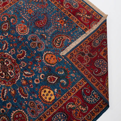 %100 Yün El Dokuma Uşak Desenli Mavi Halı – Klasik Tasarım